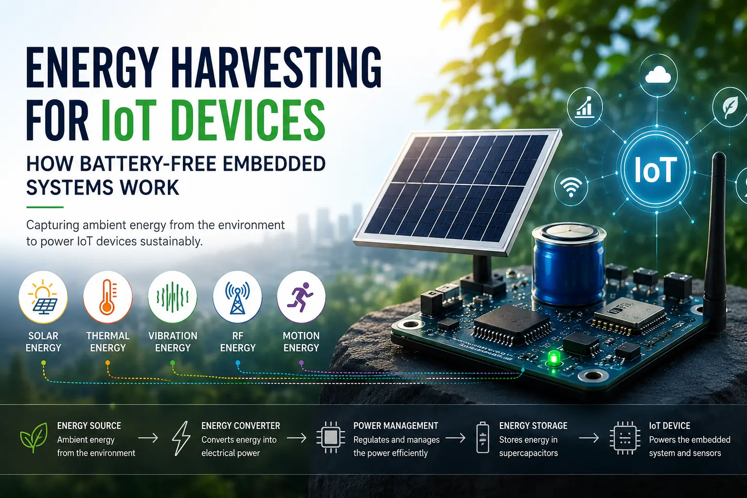 Energy Harvesting for IoT Devices: How Battery-Free Embedded Systems Work