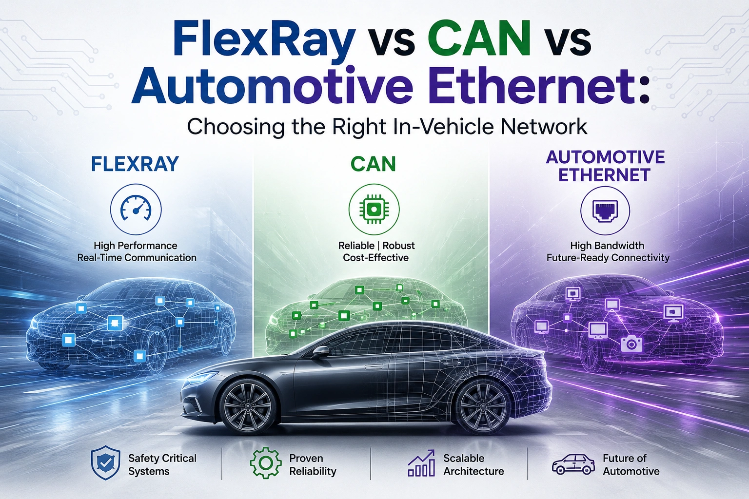 FlexRay vs CAN vs Automotive Ethernet: Choosing the Right In-Vehicle Network